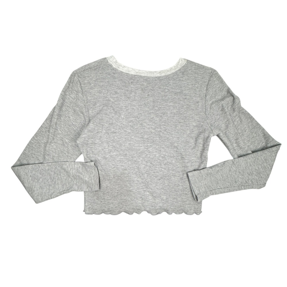 Natural Life Thermal Top Womens Small Grey Daisy Graphic Lettuce Hem Long Sleeve - Picture 4 of 6